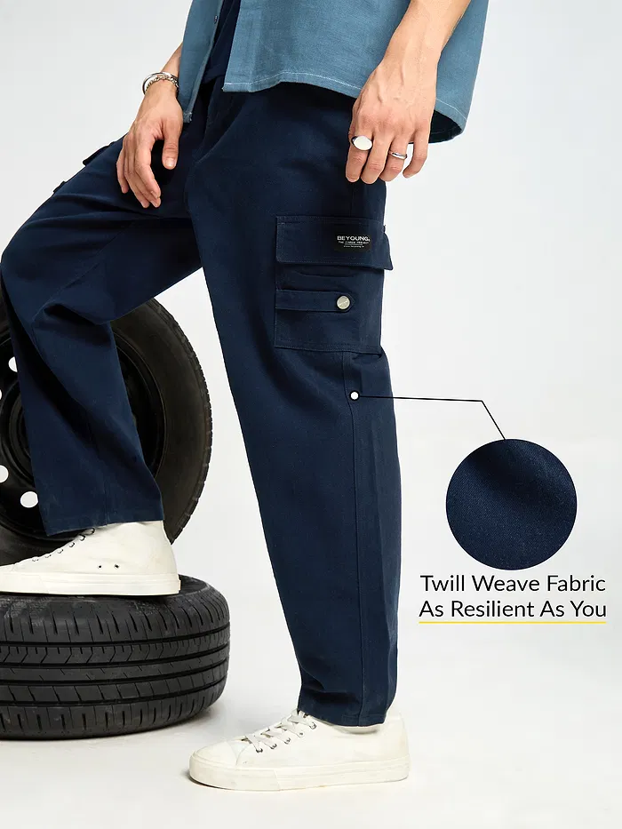 Navy Blue Oversized Cargo Pants for Men